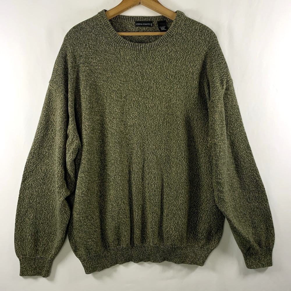 Mens 100% Cotton Marl Knit Crewneck Sweater XXL Green Granola Outdoor Heritage